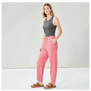 Joe Fresh Linen Blend Pants Joggers Drawstring Waist Cuffed Hem Lightweight XS